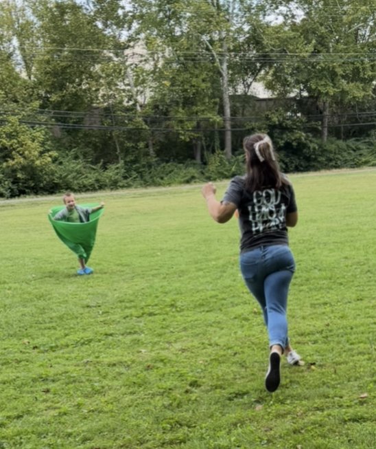 Kids ministry outdoor game near the church